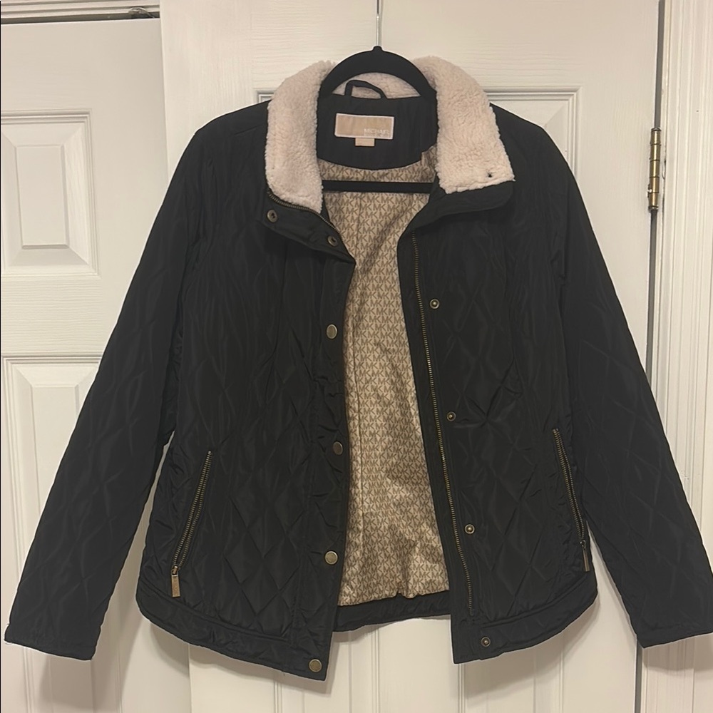 Michael Kors Black Quilted Jacket with Sherpa Collar